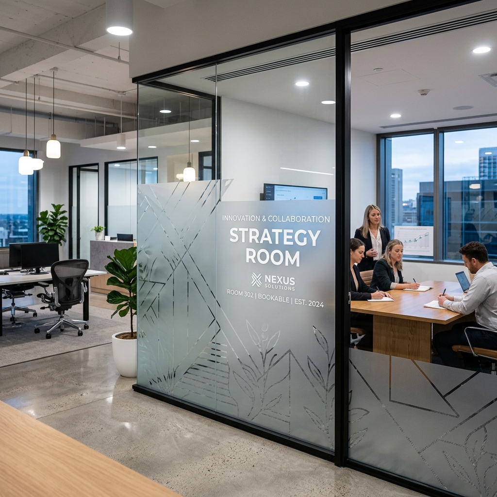 Frosted privacy window decals and graphics
